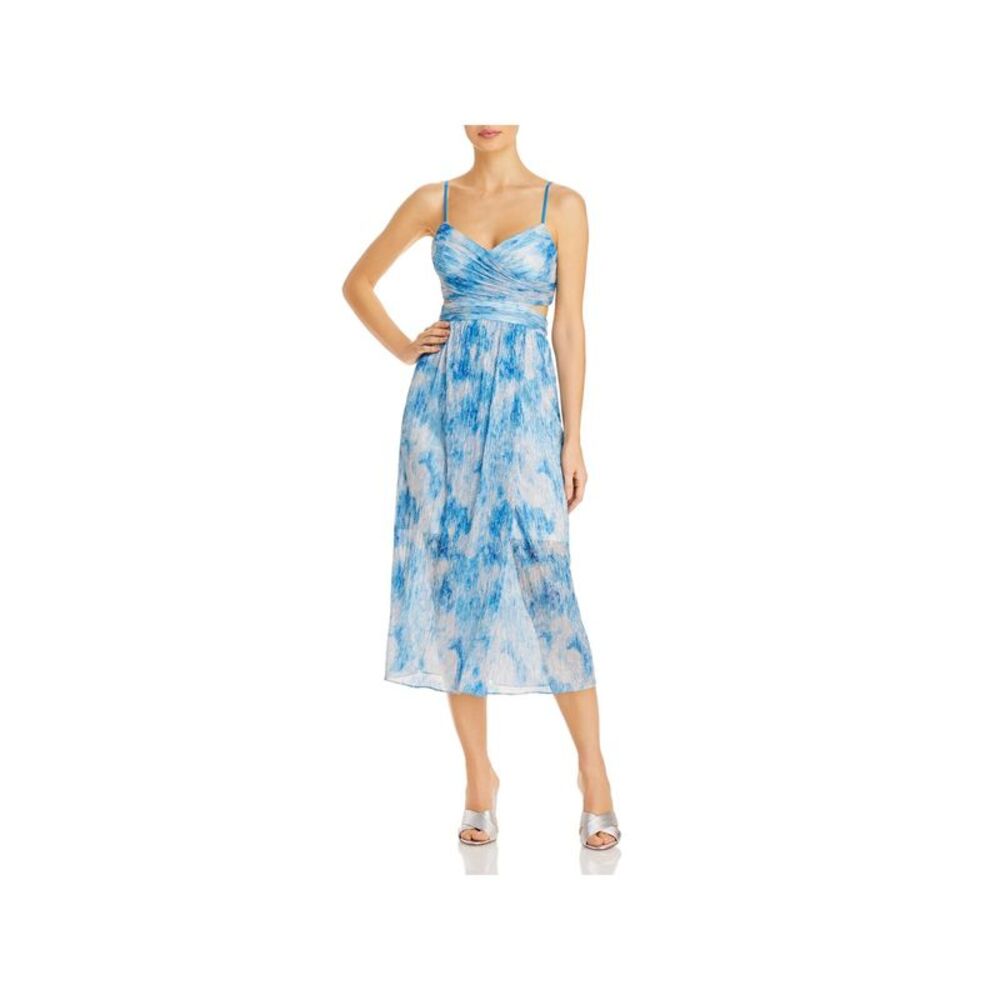 AIDAN AIDAN MATTOX Womens Blue Back Lined Spaghetti Strap Midi Dress 8